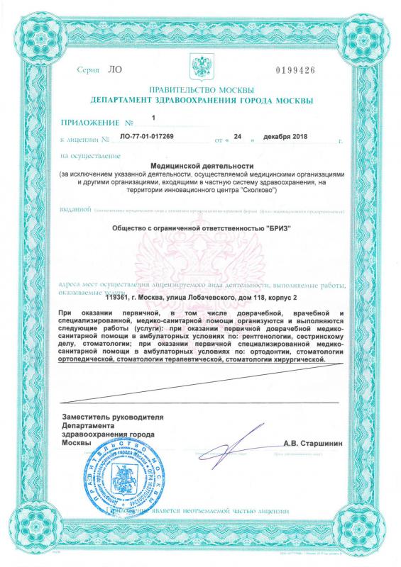 Приложение №1 к лицензии